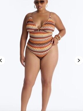 Plus Size Tribal Print One-Piece Swimsuit - Rust & Cream
